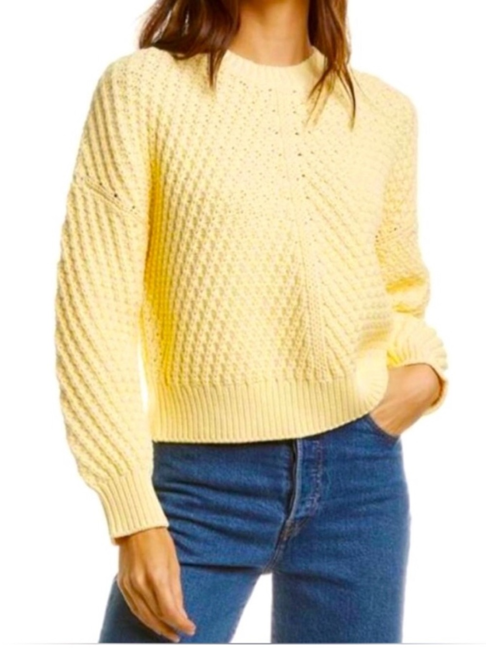 Vince Yellow Cable Knit Crewneck Sweater Dropped Shoulder Size S Luxury
